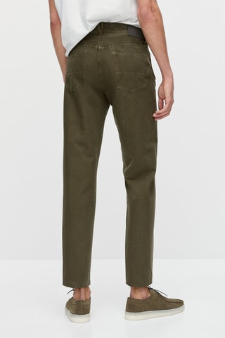 Faux jean en coton et lin tapered fit - Vert olive