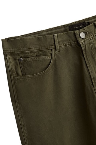 Faux jean en coton et lin tapered fit - Vert olive