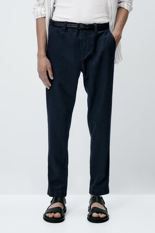Jean tapered fit en lin - Bleu marine