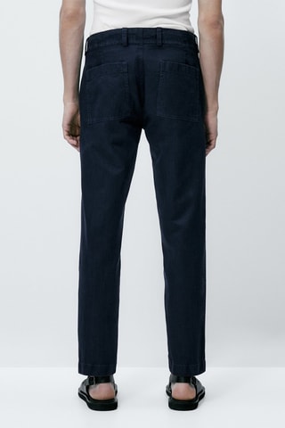 Jean tapered fit en lin - Bleu marine
