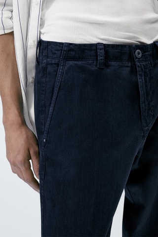 Jean tapered fit en lin - Bleu marine