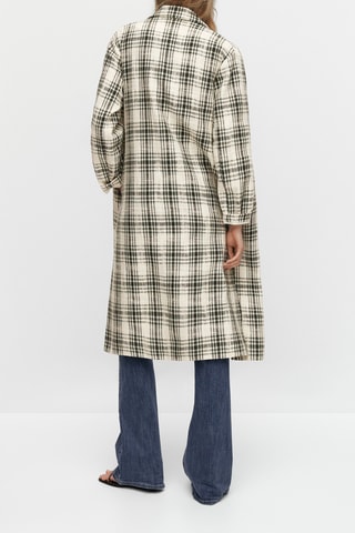 Manteau long à carreaux - Ecru et vert foncé