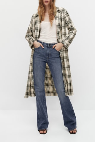 Manteau long à carreaux - Ecru et vert foncé