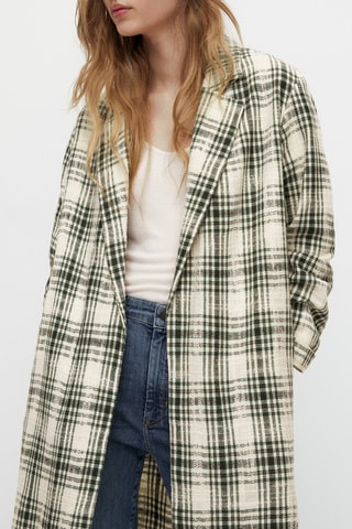 Manteau long à carreaux - Ecru et vert foncé