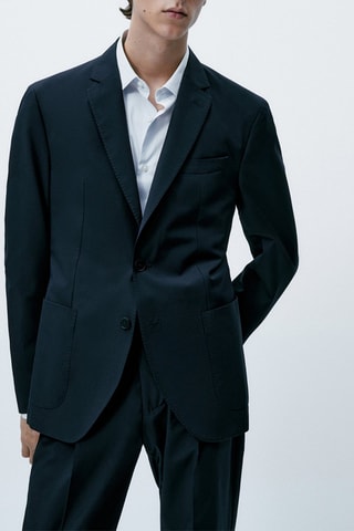 Veste de costume avec de la laine et du coton - Bleu marine