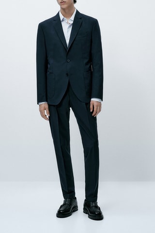 Veste de costume avec de la laine et du coton - Bleu marine