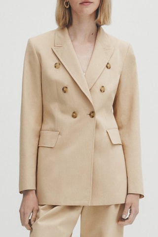 Veste croisée en coton mélangé avec 23% de lin - Beige