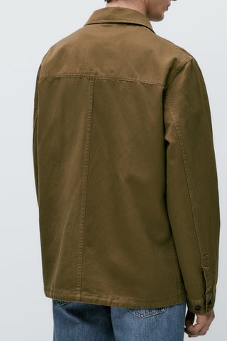 Veste avec poches en coton et lin mélangés - Vert olive