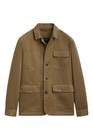 Veste avec poches en coton et lin mélangés - Vert olive