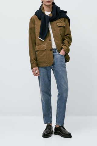 Veste avec poches en coton et lin mélangés - Vert olive