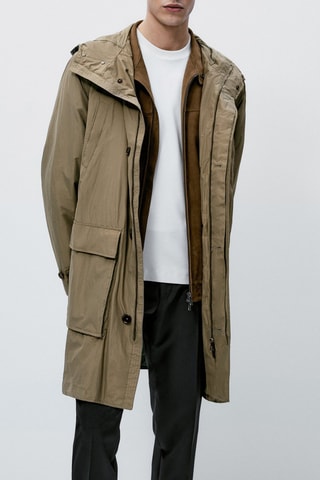 Parka longue légère à capuche - Grège