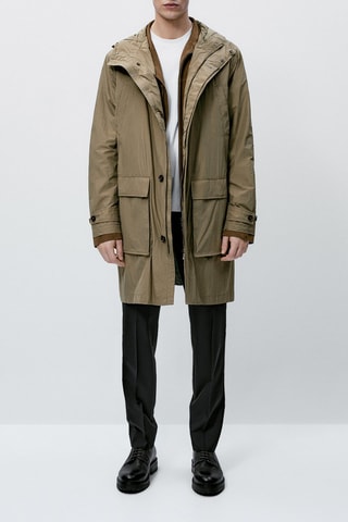 Parka longue légère à capuche - Grège