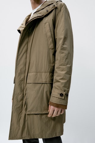 Parka longue légère à capuche - Grège