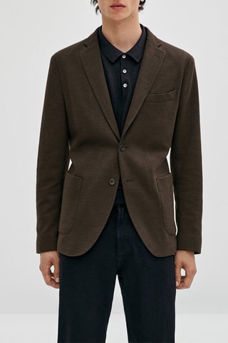 Veste kaki en laine et coton - Kaki chiné