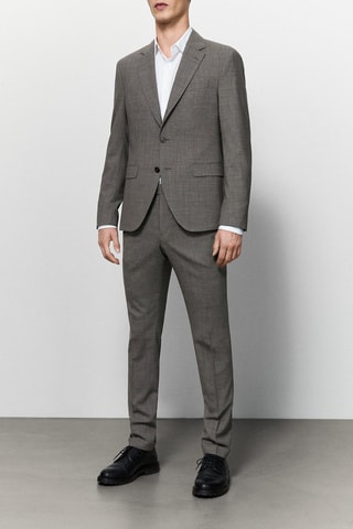 Veste de costume en laine grise motif pied-de-poule - Gris