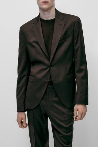 Veste texturée half-canvas toile en laine mélangée - Marron foncé