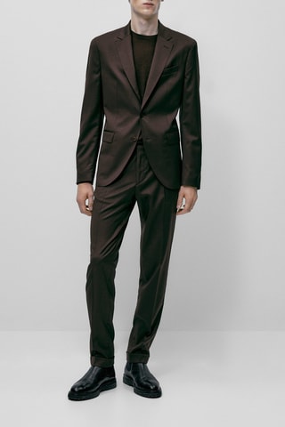 Veste texturée half-canvas toile en laine mélangée - Marron foncé