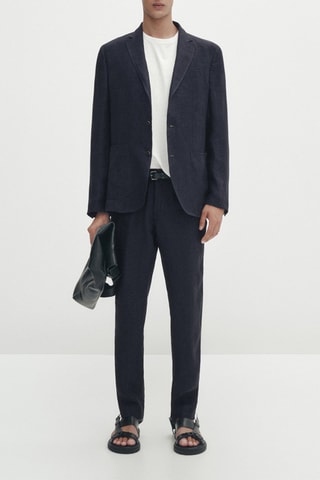 Veste tailleur en lin sergé bleu marine - Bleu marine