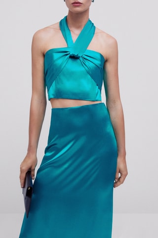 Top met satijnglans en strikje - Studio - Turquoise