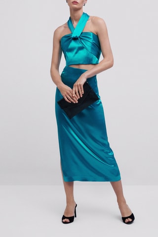 Top met satijnglans en strikje - Studio - Turquoise