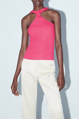 Top en maille nœud sur le devant - Rose