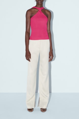 Top en maille nœud sur le devant - Rose