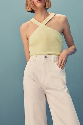 Top maille côtelée décolleté croisé - Vert olive