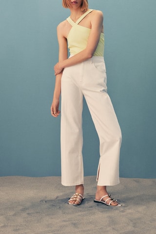 Top maille côtelée décolleté croisé - Vert olive