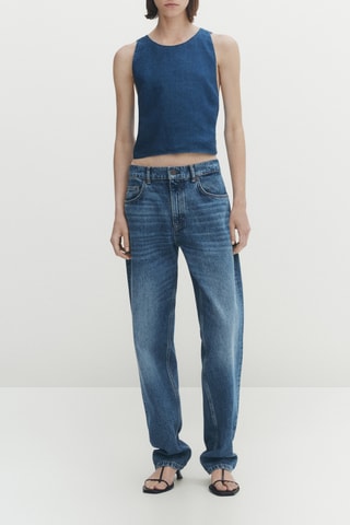 Top en jean et lin dos croisé - Bleu marine