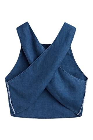 Top en jean et lin dos croisé - Bleu marine