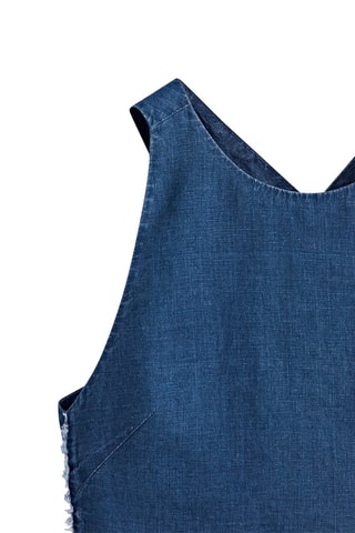 Top en jean et lin dos croisé - Bleu marine