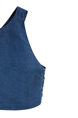 Top en jean et lin dos croisé - Bleu marine