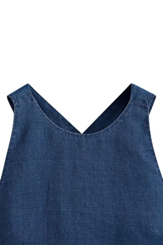 Top en jean et lin dos croisé - Bleu marine