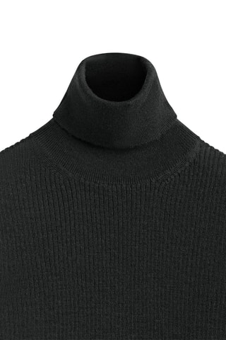 Crop top côtelé col roulé en laine mérinos - Noir