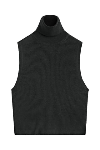 Crop top côtelé col roulé en laine mérinos - Noir