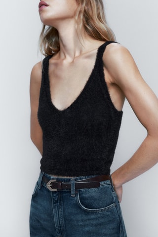 Top en maille fausse fourrure - Noir