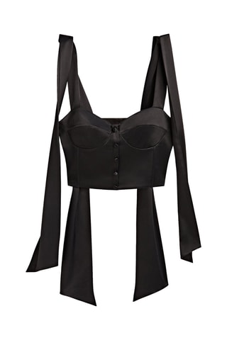 Satijnen Top met Strikbandjes - Studio - Zwart