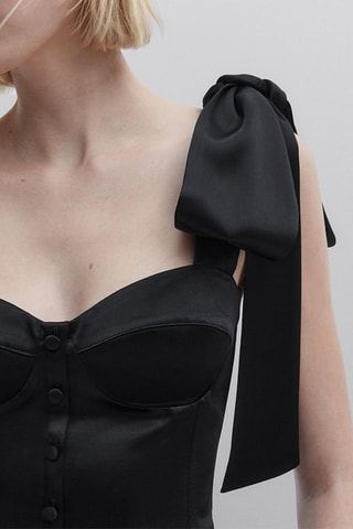 Satijnen Top met Strikbandjes - Studio - Zwart