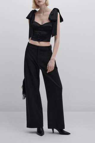 Satijnen Top met Strikbandjes - Studio - Zwart