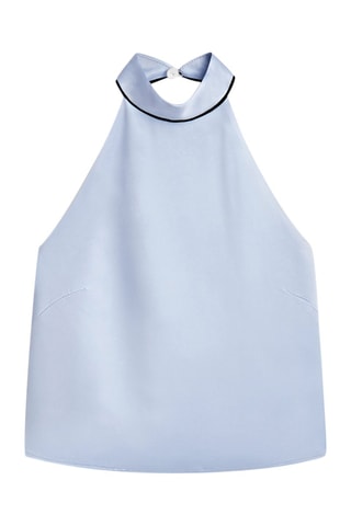 Top à encolure américaine satiné contrastant - Studio - Bleu