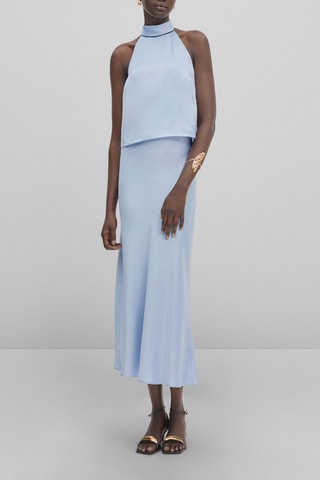 Top à encolure américaine satiné contrastant - Studio - Bleu