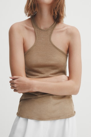 Top brillant encolure américaine prononcée - Beige