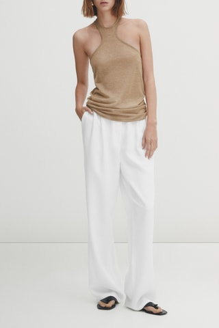 Top brillant encolure américaine prononcée - Beige