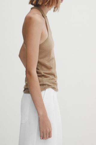 Top brillant encolure américaine prononcée - Beige