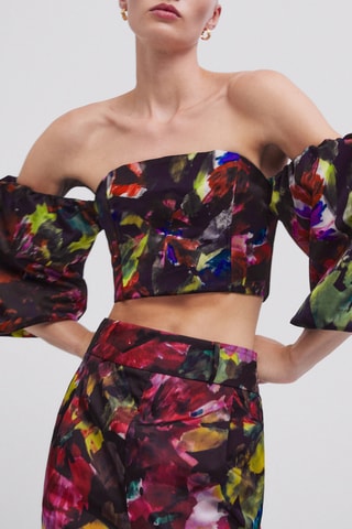 Top bustier en polyamide imprimé floral - Noir