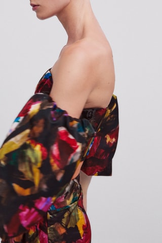 Top bustier en polyamide imprimé floral - Noir