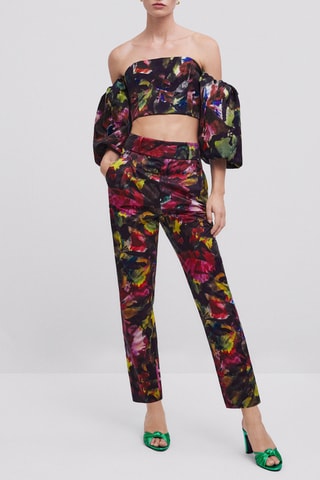 Top bustier en polyamide imprimé floral - Noir