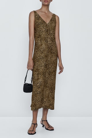 Robe à bretelles imprimé taches - Kaki et noir