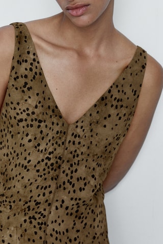 Robe à bretelles imprimé taches - Kaki et noir