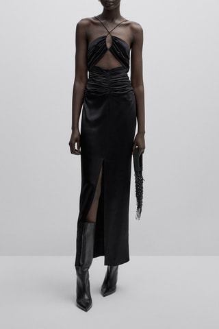 Robe longue froncée avec fentes - Studio - Noir